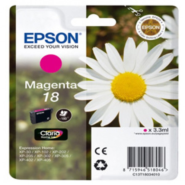Epson - Cartuccia ink - 18 - Magenta - C13T18034012 - 3,3ml Epson - Cartuccia ink - 18 - Magenta - C13T18034012 - 3,3ml