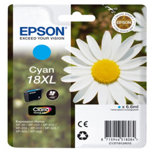 Epson - Cartuccia ink - 18XL - Ciano - C13T18124012 - 6,6ml Epson - Cartuccia ink - 18XL - Ciano - C13T18124012 - 6,6ml