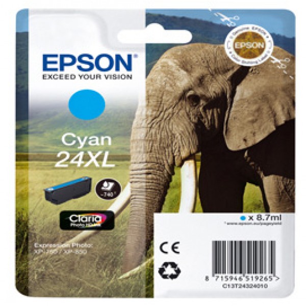 Epson - Cartuccia ink - 24XL - Ciano - C13T24324012 - 8,7ml Epson - Cartuccia ink - 24XL - Ciano - C13T24324012 - 8,7ml