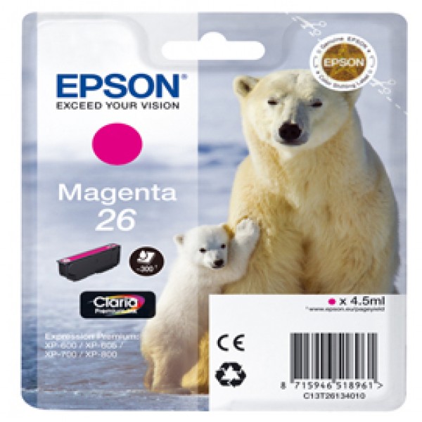 Epson - Cartuccia ink - 26 - Magenta - C13T26134012 - 4,5ml Epson - Cartuccia ink - 26 - Magenta - C13T26134012 - 4,5ml