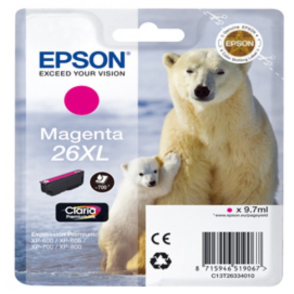 Epson - Cartuccia ink - 26XL - Magenta - C13T26334012 - 9,7ml Epson - Cartuccia ink - 26XL - Magenta - C13T26334012 - 9,7ml