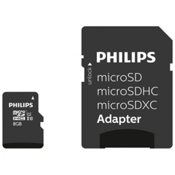 Philips - Micro SDHC Card - 8 GB - classe 10 - adattatore incluso