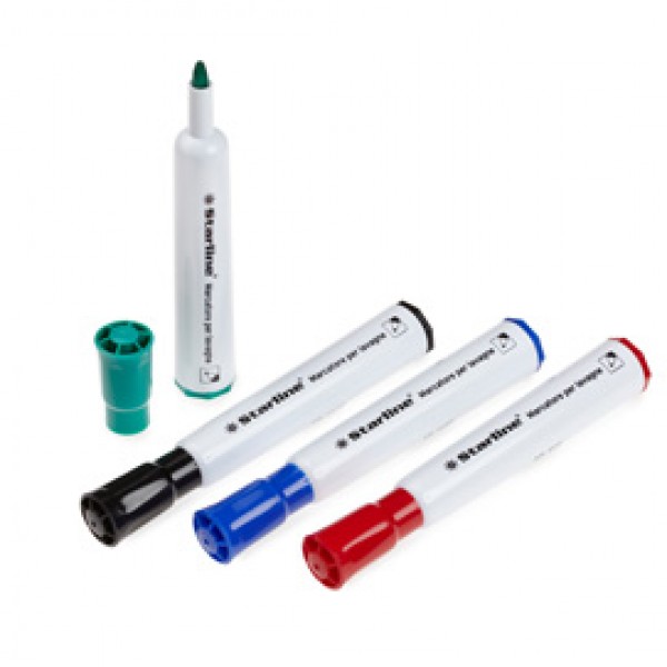 Marcatori per lavagne cancellabili Starline - punta tonda 2,0mm - colori assortiti - Starline - busta 4 pezzi Marcatori per lavagne cancellabili Starline - punta tonda 2,0mm - colori assortiti - Starline - busta 4 pezzi