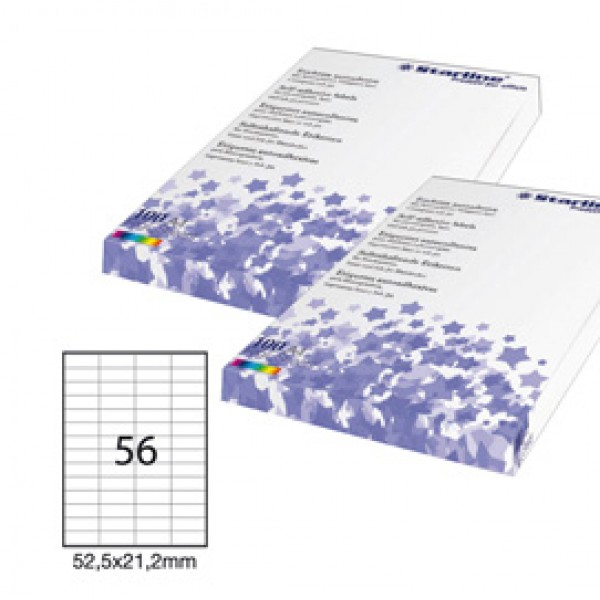 Etichetta adesiva - permanente - 52,5x21.2 mm - 56 etichette per foglio - bianco - Starline - conf. 100 fogli A4