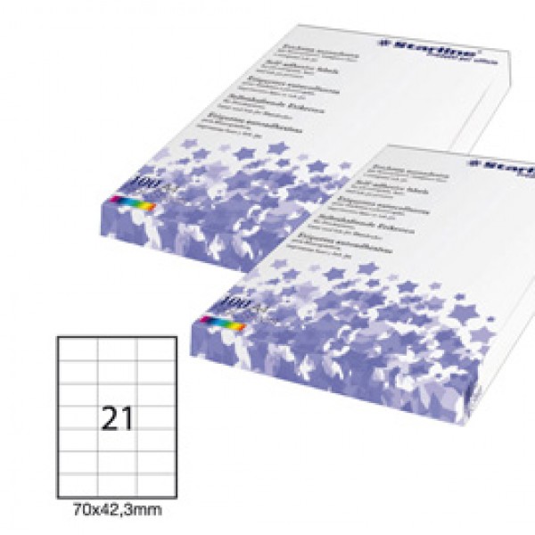 Etichetta adesiva - permanente - 70x42.3 mm - 21 etichette per foglio - bianco - Starline - conf. 100 fogli A4