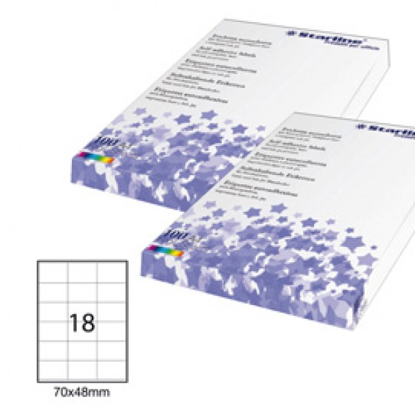 Etichetta adesiva- permanente - 70x48 mm - 18 etichette per foglio - bianco - Starline - conf. 100 fogli A4
