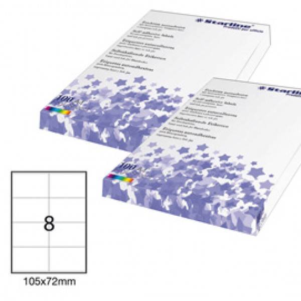 Etichetta adesiva - permanente - 105x72 mm - 8 etichette per foglio - bianco - Starline - conf. 100 fogli A4
