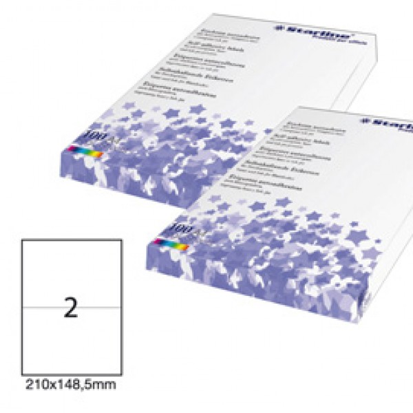 Etichetta adesiva- permanente - 210x148.5 mm - 2 etichette per foglio - bianco - Starline - conf. 100 fogli A4