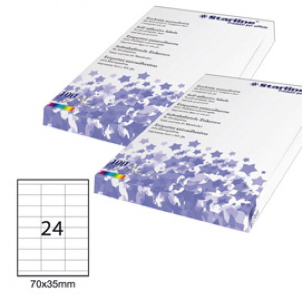 Etichetta adesiva - permanente - 70x35 mm - 24 etichette per foglio - bianco - Starline - conf. 100 fogli A4 Etichetta adesiva - permanente - 70x35 mm - 24 etichette per foglio - bianco - Starline - conf. 100 fogli A4