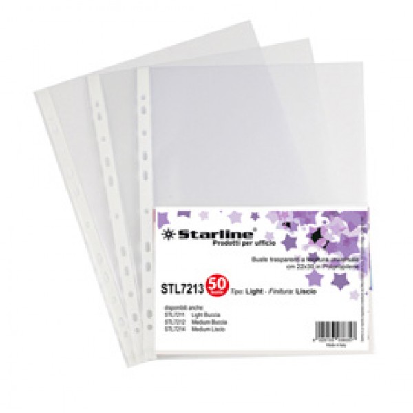 Buste forate Light - liscio - 22 x 30 cm - trasparente - Starline - conf. 50 pezzi Buste forate Light - liscio - 22 x 30 cm - trasparente - Starline - conf. 50 pezzi