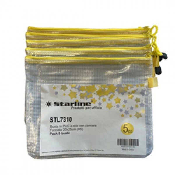 Busta a rete con cerniera gialla - PVC - 20x25 cm - trasparente - Starline