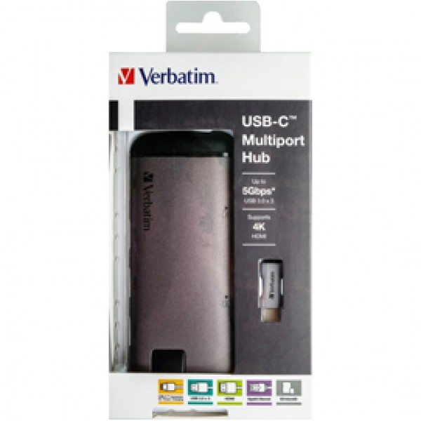 Verbatim - USB-C Adattatore USB 3.1 G1/ USB 3.0 X 3 / HDMI / SDHC / MICRO SDHC / R - 49142 Verbatim - USB-C Adattatore USB 3.1 G1/ USB 3.0 X 3 / HDMI / SDHC / MICRO SDHC / R - 49142