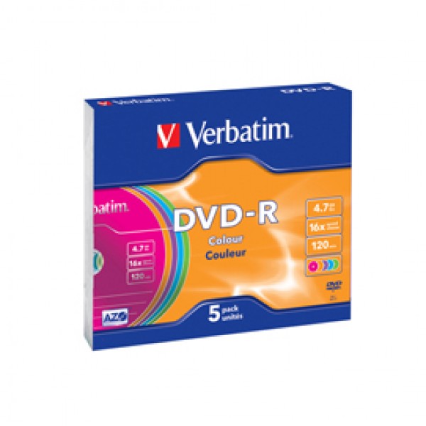 Verbatim - Scatola 5 DVD-R - slim Case - serigrafato colorato - 43557 - 4,7GB