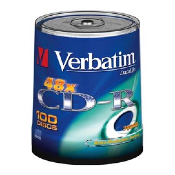 Verbatim - Scatola 100 CD-R DataLife Plus Extra Protection - 1x-52x - serigrafato - 43411 - 700MB Verbatim - Scatola 100 CD-R DataLife Plus Extra Protection - 1x-52x - serigrafato - 43411 - 700MB
