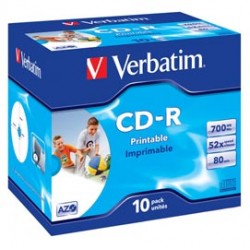 Verbatim - Scatola 10 CD-R DataLife Plus - Jewel Case - 1X-52X - stampabile inkjet - 43325 - 700MB