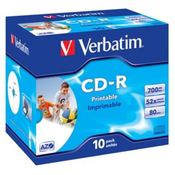 Verbatim - Scatola 10 CD-R DataLife Plus - Jewel Case - 1X-52X - stampabile inkjet - 43325 - 700MB Verbatim - Scatola 10 CD-R DataLife Plus - Jewel Case - 1X-52X - stampabile inkjet - 43325 - 700MB