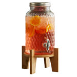 Caraffa con rubinetto - base bamboo - 5,6 L - vetro - trasparente - Leone - immagine 2