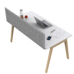 Pannello fonoassorbente per scrivania - 175 x 40 cm - morsetti neri - grigio chiaro - immagine 2