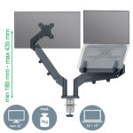 Braccio salvaspazio  - per 2 monitor & laptop - grigio scuro - Leitz - immagine 2