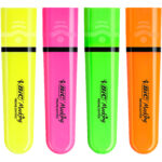 Evidenziatore Flat  - punta a scalpello - tratto da 1,2mm-4,6mm - colori assortiti fluo - Bic - astuccio 4 pezzi - immagine 2