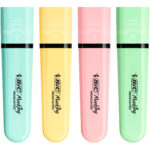 Evidenziatore Flat  - punta a scalpello - tratto da 1,2mm-4,6mm - colori assortiti pastel - Bic - astuccio 4 pezzi - immagine 2