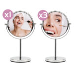 Specchio per trucco - con ingrandimento x3 - diametro specchio 15,5 cm - altezza 32 cm - grigio - Girmi - immagine 2