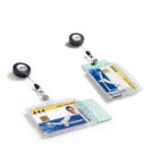 Portabadge Duo in acrilico con chiocciola - 2 tessere inseribili - 5,4 x 9 cm - Durable - conf. 10 pezzi - immagine 3