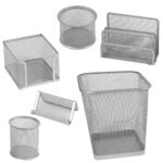 Set scrivania - 6 accessori - rete metallica - argento - Lebez - immagine 2