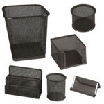 Set scrivania - 6 accessori - rete metallica - nero - Lebez - immagine 2