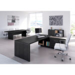 Scrivania Manager Prestige - con mobile servizio reversibile - 180 x 90 x 74 cm - nero venato - immagine 2