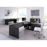 Scrivania Manager Prestige - con mobile servizio reversibile - 210 x 90 x 74 cm - nero venato - immagine 2