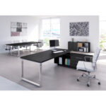 Scrivania Manager Prestige Metal - con mobile servizio reversibile - 210 x 90 x 74 cm - nero venato - immagine 2