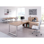 Scrivania Manager Prestige Metal - con mobile servizio reversibile - 210 x 90 x 74 cm - ciliegio arabis - immagine 2