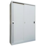 Armadio alto in metallo ad ante scorrevoli - 1 vano e 4 ripiani regolabili - 120x45x200 cm - grigio - Bertesi - immagine 2