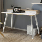 Postazione Home-Office - con sopralzo - gambe in metallo -120 x 60 x H 74,4 cm - bianco / rovere - immagine 2