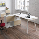 Workstation Midi - gambe in metallo - 130 x 120 x H 81,5 cm - bianco / rovere - immagine 2