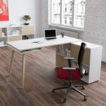Workstation Maxi - gambe in legno - 160 x 140 x H 81,5 cm - bianco / rovere - immagine 2