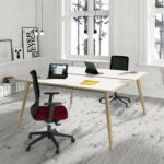 Scrivania Woody a 2 postazioni contrap. - 120 x 166 cm - rovere / bianco - immagine 2