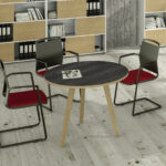 Tavolo riunione tondo Woody - diametro 80 cm - rovere / nero venato - immagine 2