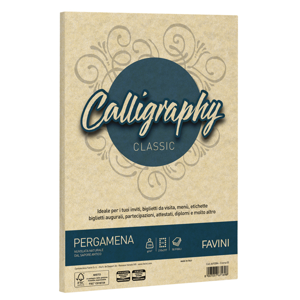 MD_100404 Carta Calligraphy Pergamena - A4 - 190 gr - crema 05 - Favini - conf. 250 fogli - immagine 1