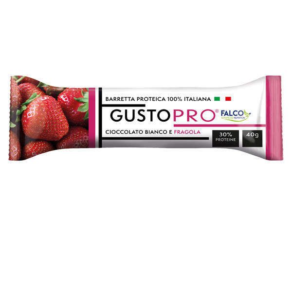 MD_100499 Barretta proteica GustoPro - cioccolato bianco/fragola - 40 gr - Falco - immagine 1