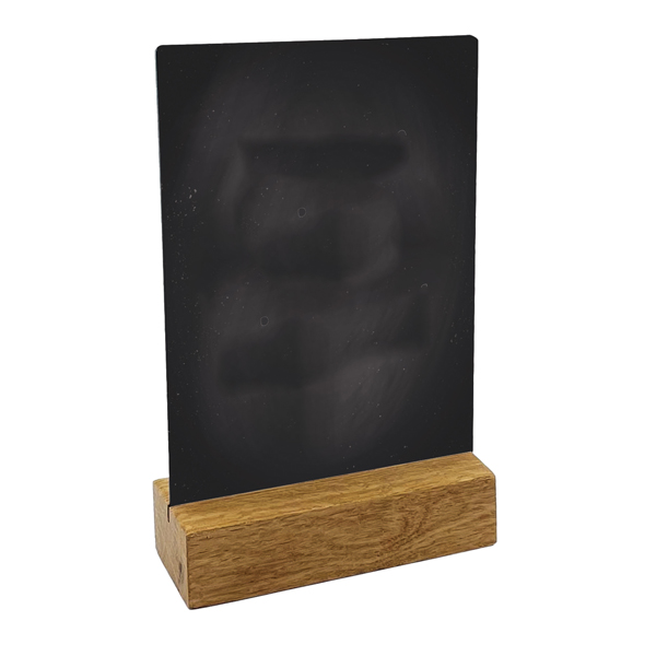 MD_100508 Lavagna da tavolo scrivibile - con base in legno massello - A6 - 10,5 x 15 x 4 cm - nero - Lebez - immagine 1