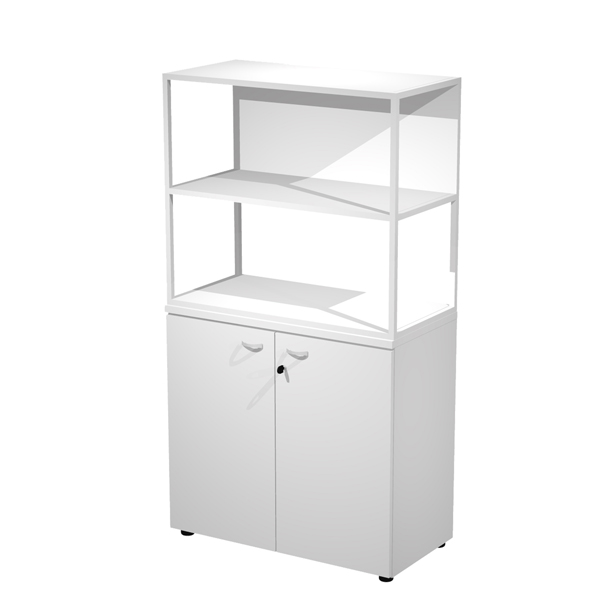 MD_100976 Libreria media metal + armadio basso Essence - 90 x 46 x 165 cm - Bianco/bianco/bianco/bianco - immagine 1