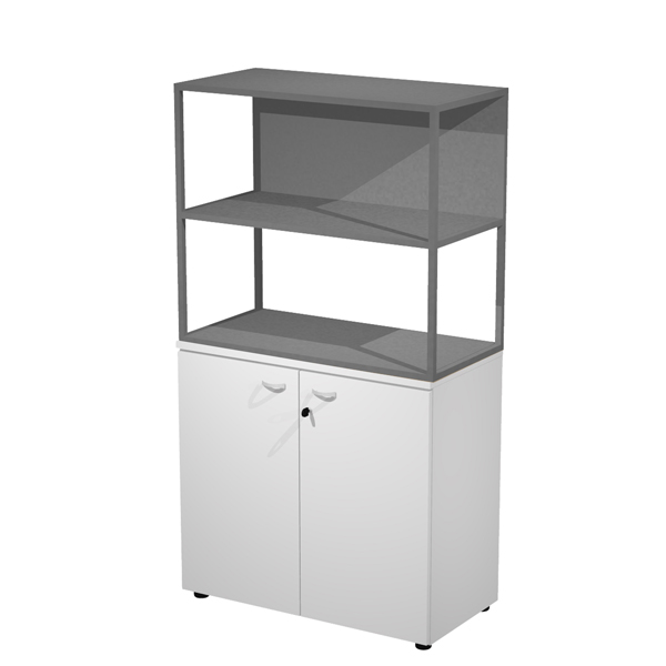 MD_100977 Libreria media metal + armadio basso Essence - 90 x 46 x 165 cm - Bianco/bianco/antracite/antracite - immagine 1