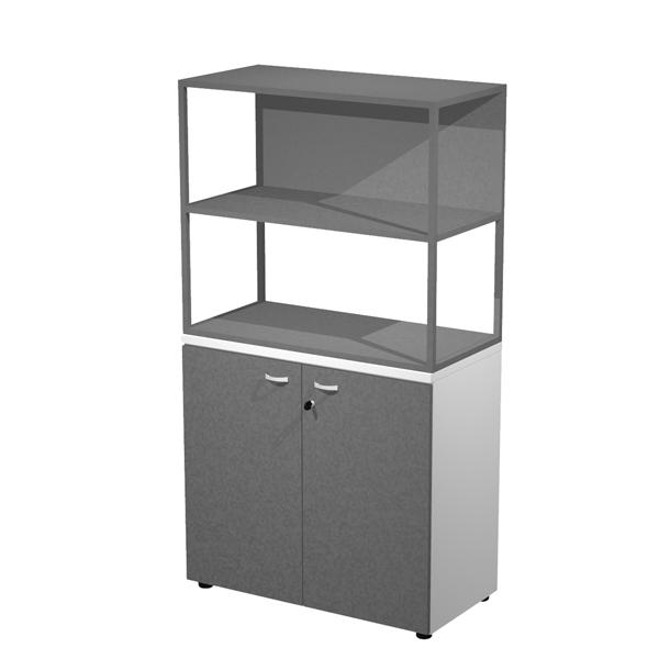 MD_100980 Libreria media metal + armadio basso Essence - 90 x 46 x 165 cm - Bianco/antracite/antracite/antracite - immagine 1
