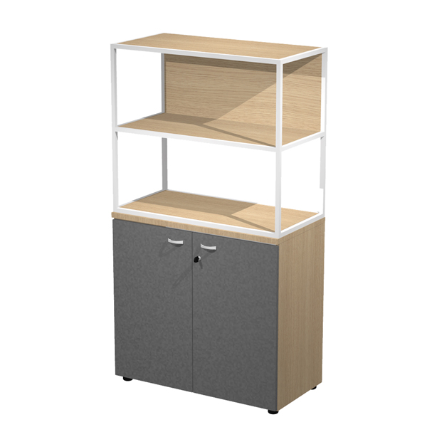 MD_100987 Libreria media metal + armadio basso Essence - 90 x 46 x 165 cm - Rovere/antracite/rovere/bianco - immagine 1