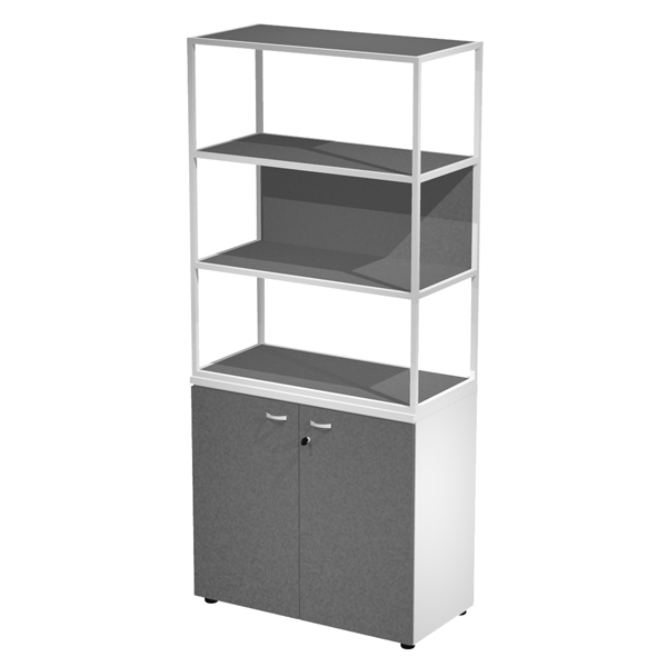 MD_100993 Libreria alta metal + armadio basso Essence - 90 x 46 x 204 cm - Bianco/bianco/antracite/bianco - immagine 1