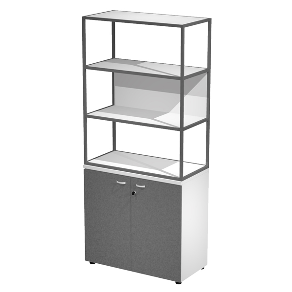 MD_100994 Libreria alta metal + armadio basso Essence - 90 x 46 x 204 cm - Bianco/antracite/bianco/antracite - immagine 1