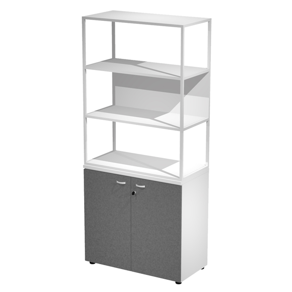 MD_100995 Libreria alta metal + armadio basso Essence - 90 x 46 x 204 cm - Bianco/antracite/bianco/bianco - immagine 1
