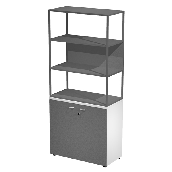 MD_100996 Libreria alta metal + armadio basso Essence - 90 x 46 x 204 cm - Bianco/antracite/antracite/antracite - immagine 1